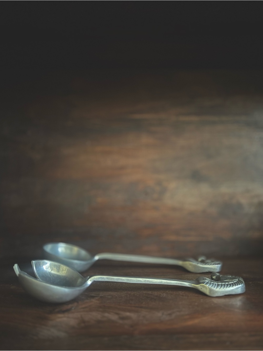 Vintage Pewter Horse Head Salad Servers Equestrian Serving Utensils
